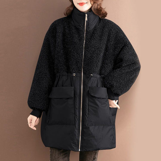 Damen-Wintermantel, mittellang, mit Lammfell-Imitat-Details