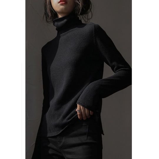 Damen-Wollpullover, Stehkragen, lockere Passform mit Schlitz