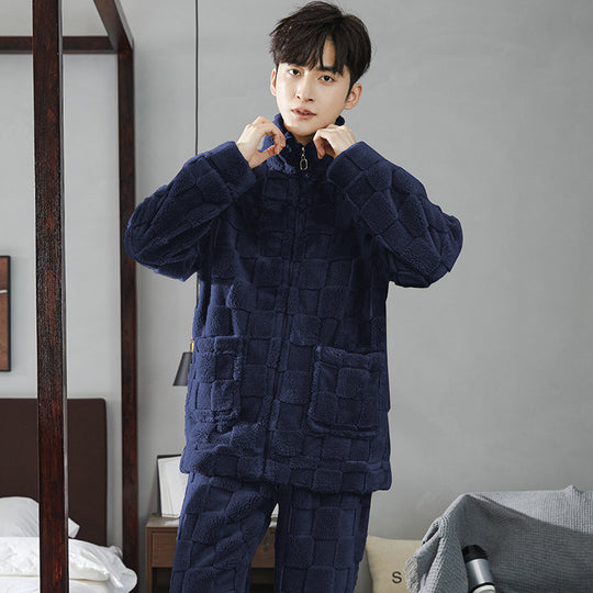 Paar-Pyjama-Set aus Korallenfleece, gefüttert, mit Reißverschluss