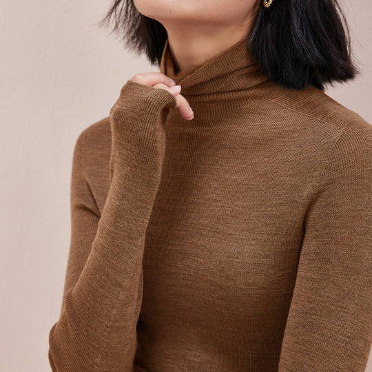 Damen-Wollpullover mit Stehkragen, 100% Wolle