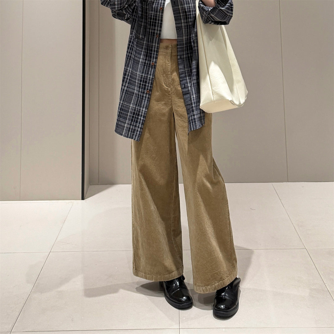 Damen-Cordhose mit hohem Bund und weitem Bein