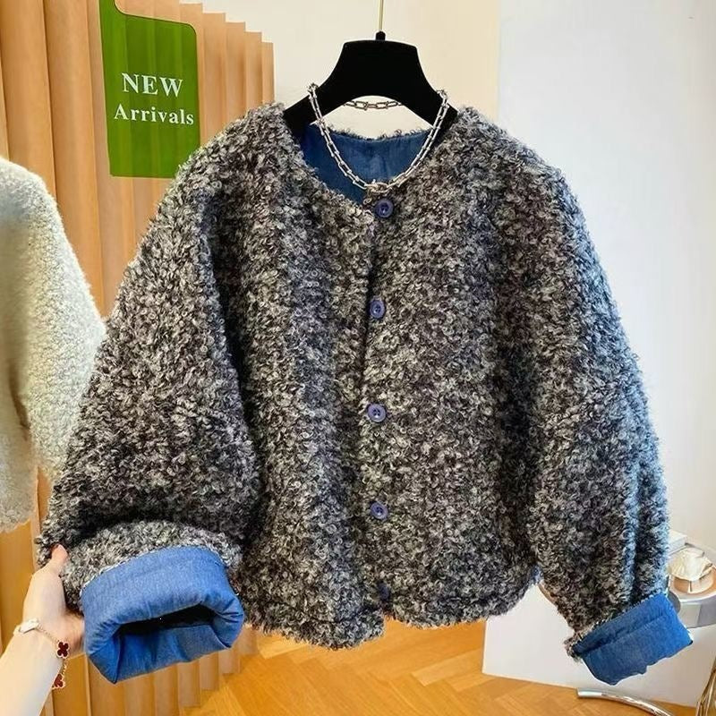 Gefütterte Lammfleece-Jacke für Damen, modisches Design