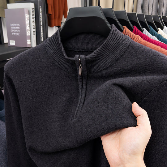 Herren-Wollpullover mit Stehkragen und Reißverschluss