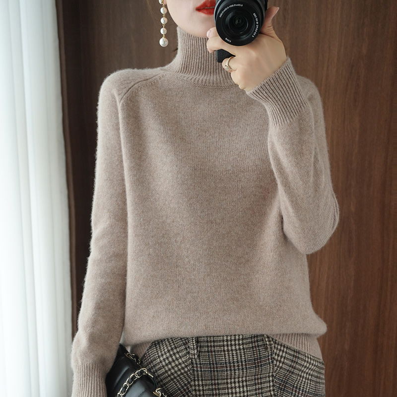 Damen-Strickpullover, hoher Kragen, einfarbig, locker