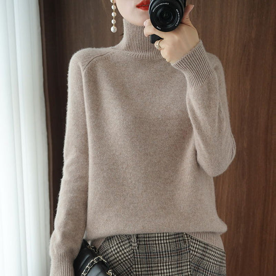 Damen-Strickpullover, hoher Kragen, einfarbig, locker