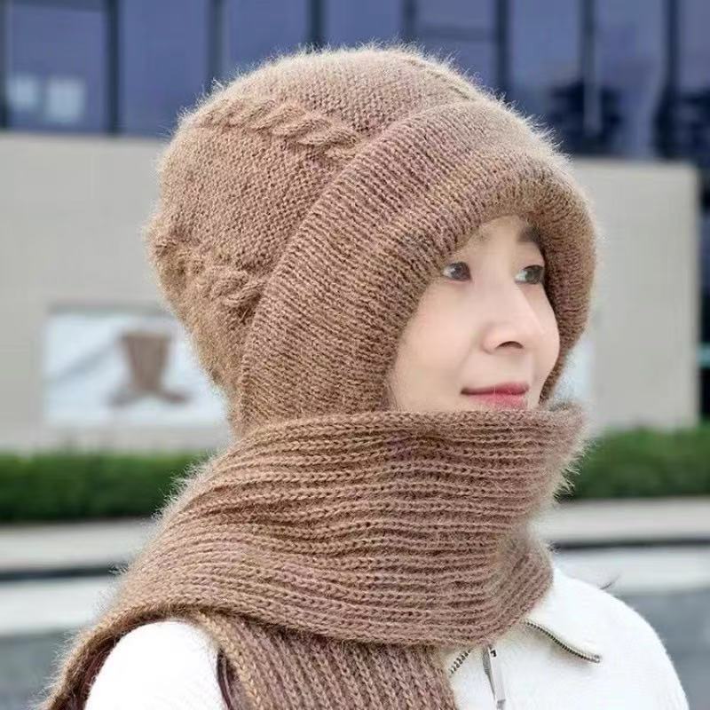 Gestricktes Mützen- und Schal-Set, gefüttert, winddicht