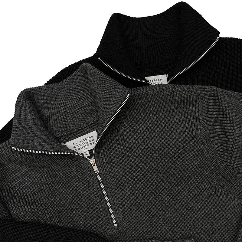 Unisex Strickpullover, Halbreißverschluss, Wollmischung