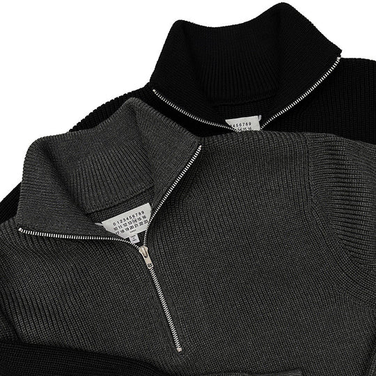 Unisex Strickpullover, Halbreißverschluss, Wollmischung