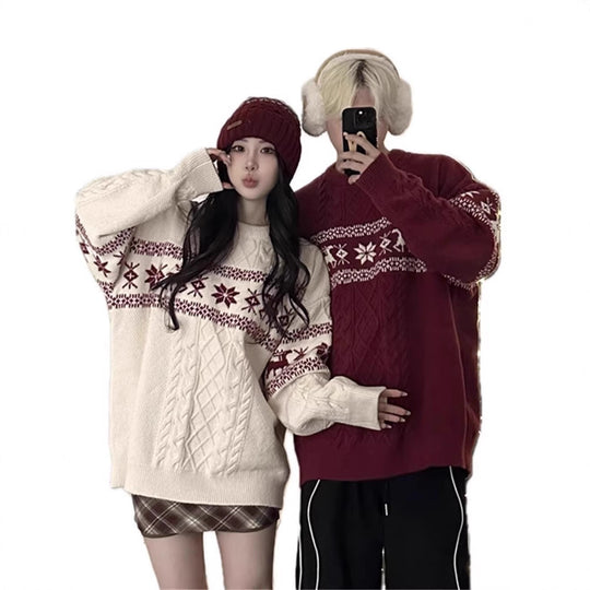 Nordischer Strickpullover mit Rentier-Muster, Unisex