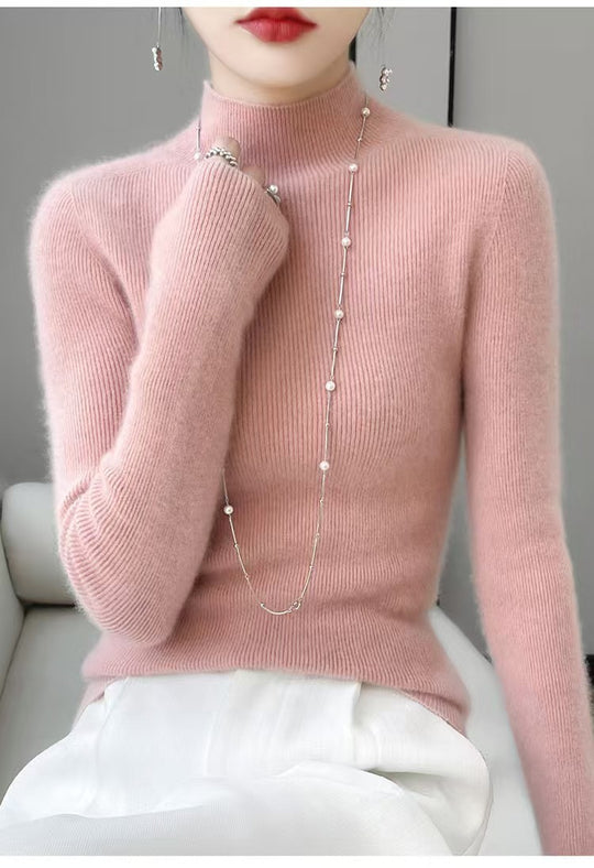 Damen-Rollkragenpullover aus reiner Wolle, nahtlos