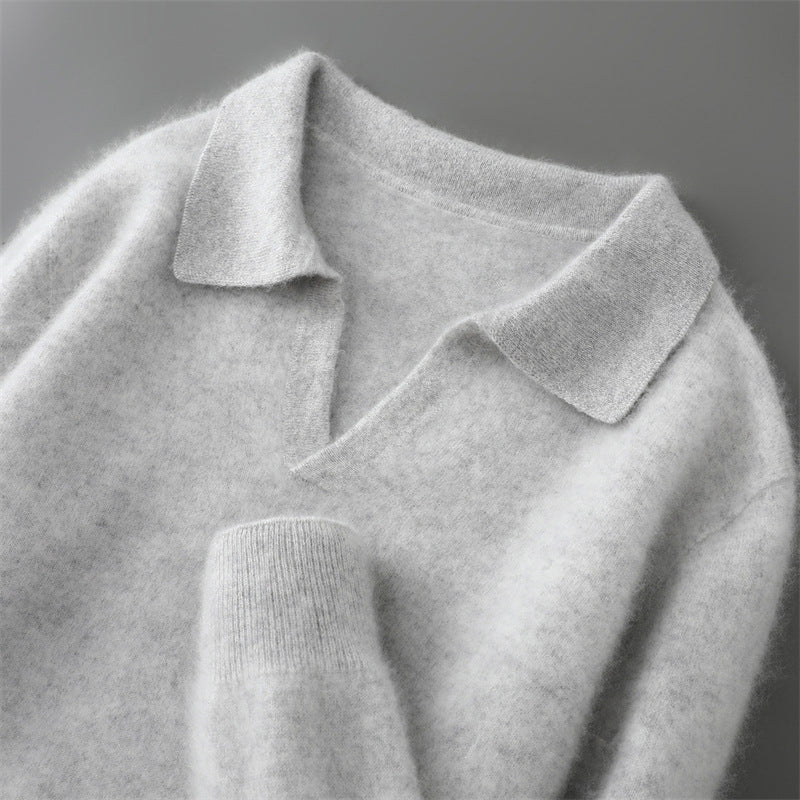 Herren-Wollpullover, Polo-Kragen, einfarbig