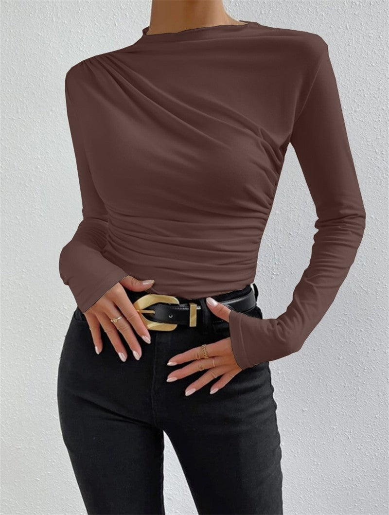 Damen-Langarmshirt mit Raffungen, körperbetont