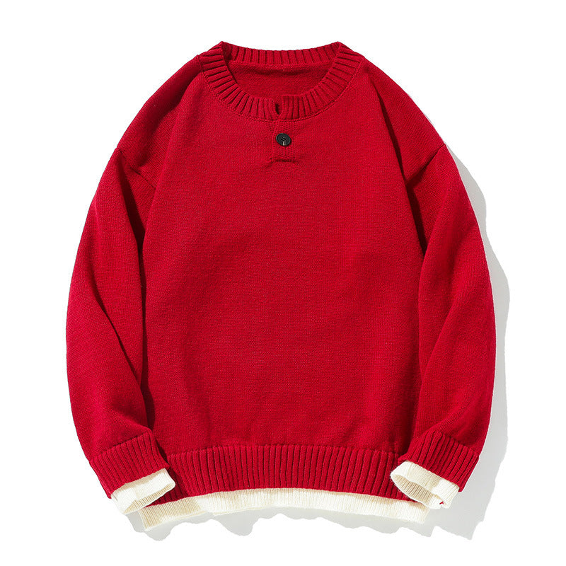 Herren-Strickpullover mit Henley-Ausschnitt, Rot