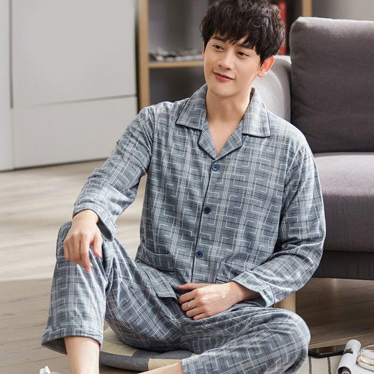 Herren-Pyjama-Set aus 100% Baumwolle, langärmelig