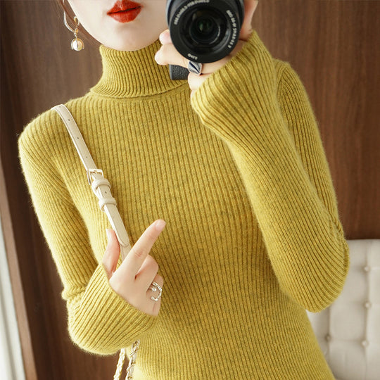 Damen-Rollkragenpullover, gerippt, schmale Passform