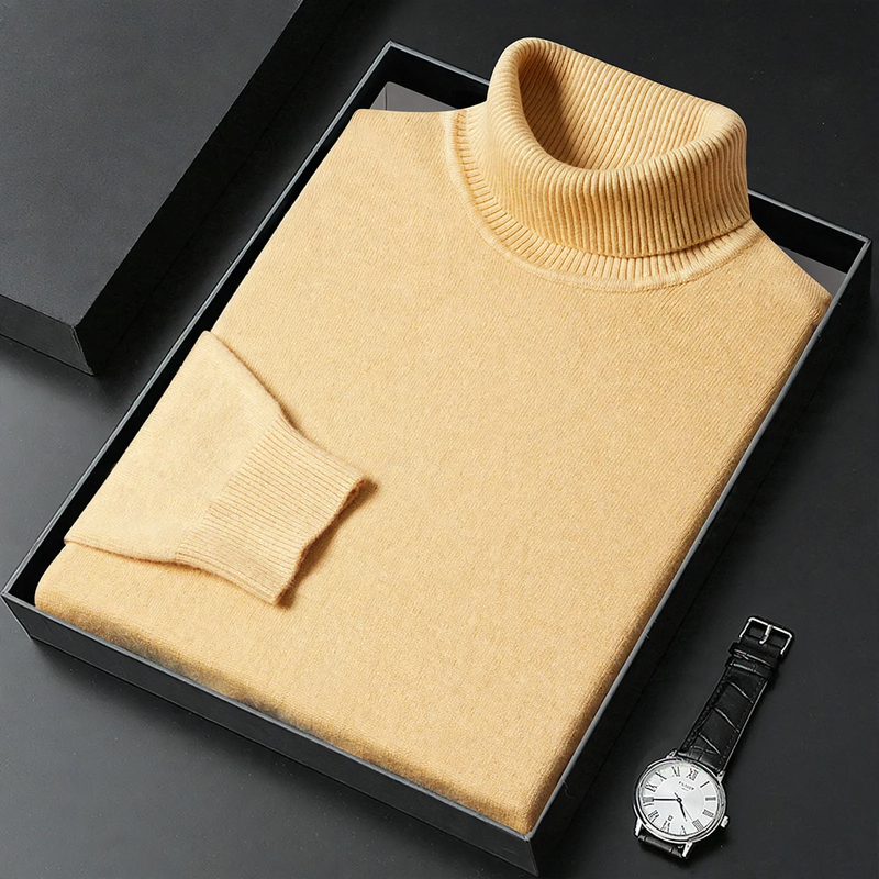 Herren-Rollkragenpullover, gestrickt, warm, einfarbig