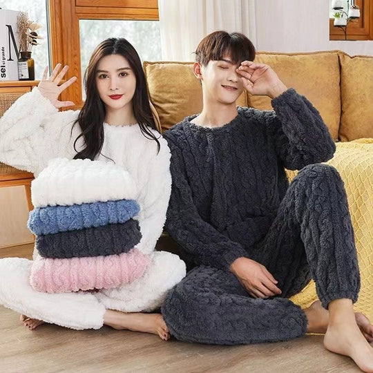 Damen-Pyjama-Set aus dickem Korallenfleece, große Größen
