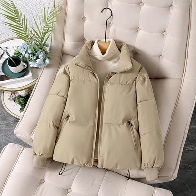 Kurze Damen-Winterjacke mit Rippbündchen