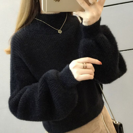 Damen-Pullover, Kurz, Laternenärmel, Strick