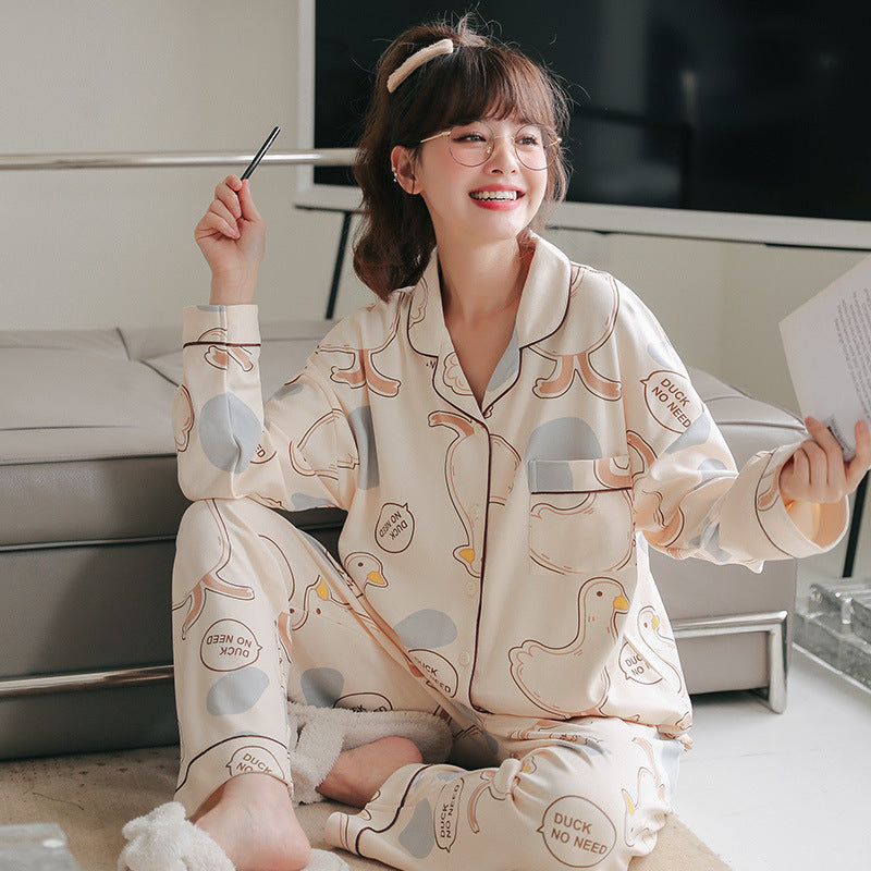 Damen-Pyjama-Set, langärmelig, geknöpft, verspieltes Design