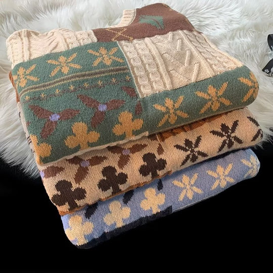 Retro-Strickpullover mit Kontrastmuster