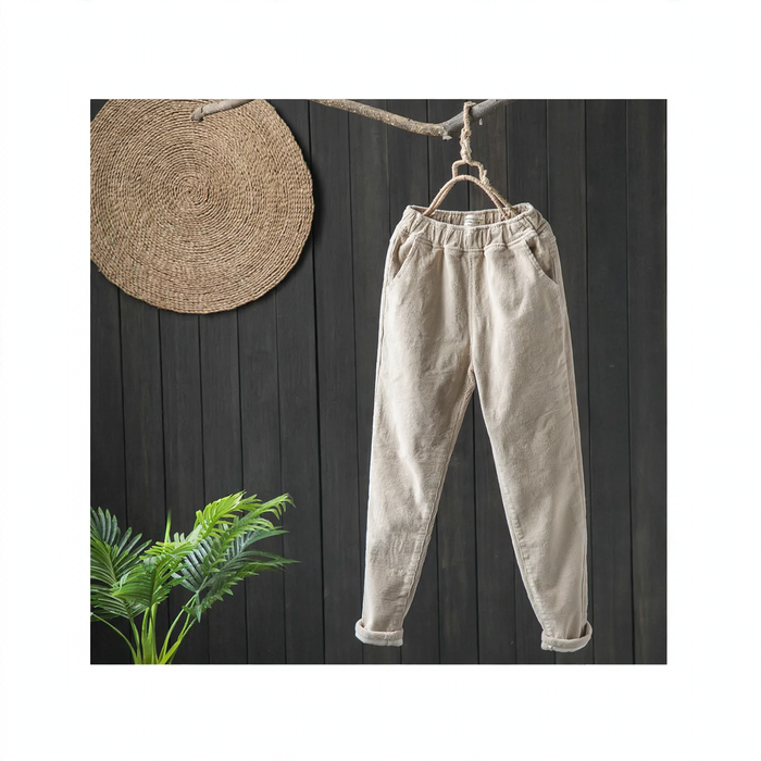 Kordhose für Damen, lockere Passform, elastischer Bund