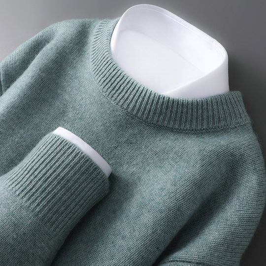 Herren-Wollpullover, Halbkragen, gestrickt, locker