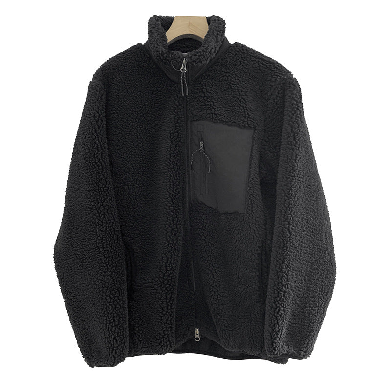 Locker geschnittene Fleecejacke mit Stehkragen und Taschen