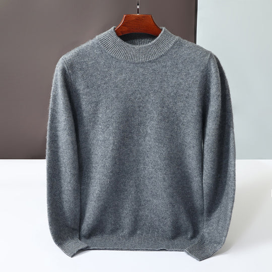 Herren-Kaschmirpullover, Stehkragen, einfarbig