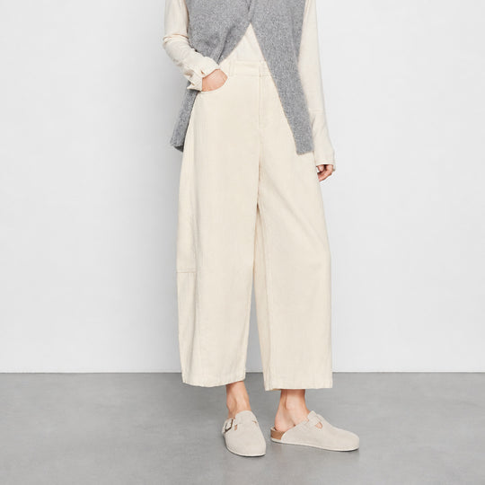 Damen-Kordhose mit hohem Bund, 7/8-Länge