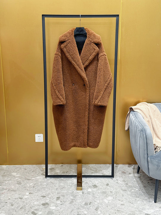 Damen-Wintermantel, Teddy-Optik, lang