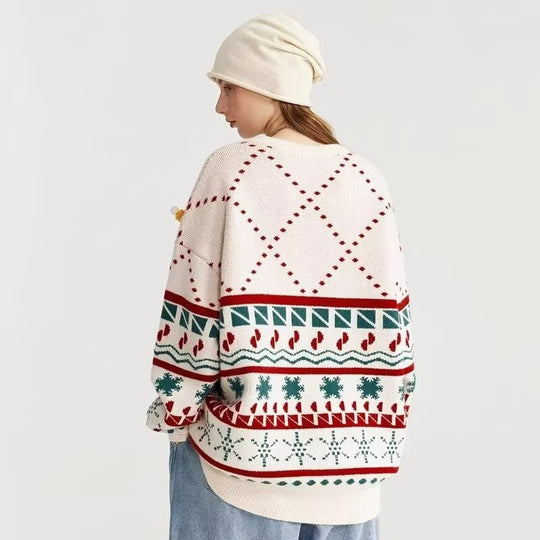 Strickpullover mit Rundhalsausschnitt, Ethno-Stil