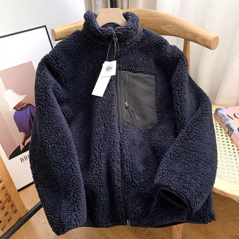 Lammfleece-Jacke mit Stehkragen und Taschen