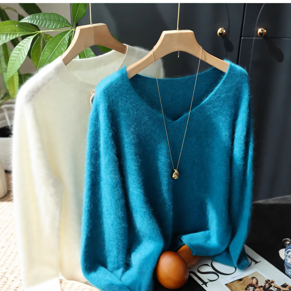 Damen-Pullover aus Kaschmir-Wollmischung, nahtlos