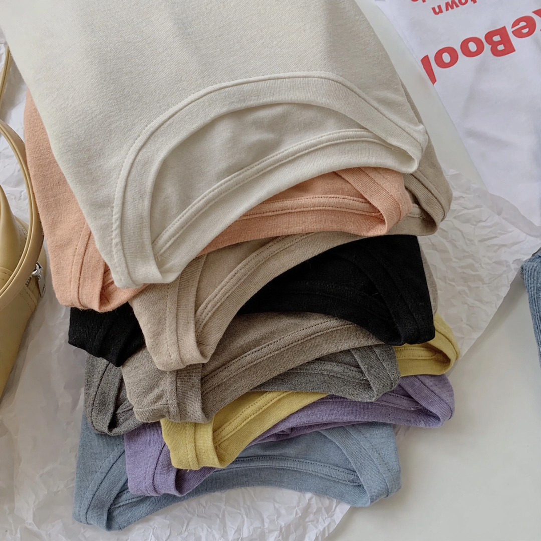 Baumwoll-Langarmshirt, Rundhalsausschnitt, Basic-Stil