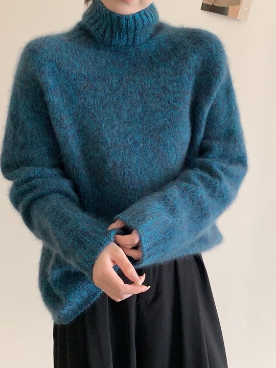 Damen-Rollkragenpullover aus 100% Schafwolle, locker