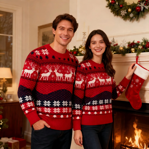 Weihnachtspullover mit Rentier-Jacquardmuster