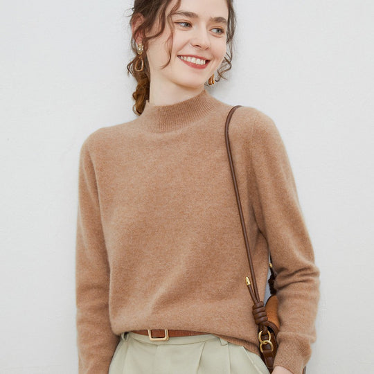 Damen-Wollpullover, Stehkragen, Rippstrick, locker geschnitten