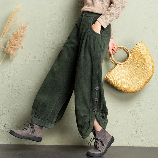 Gefütterte Cord-Hose für Damen, weiter Schnitt, Winter