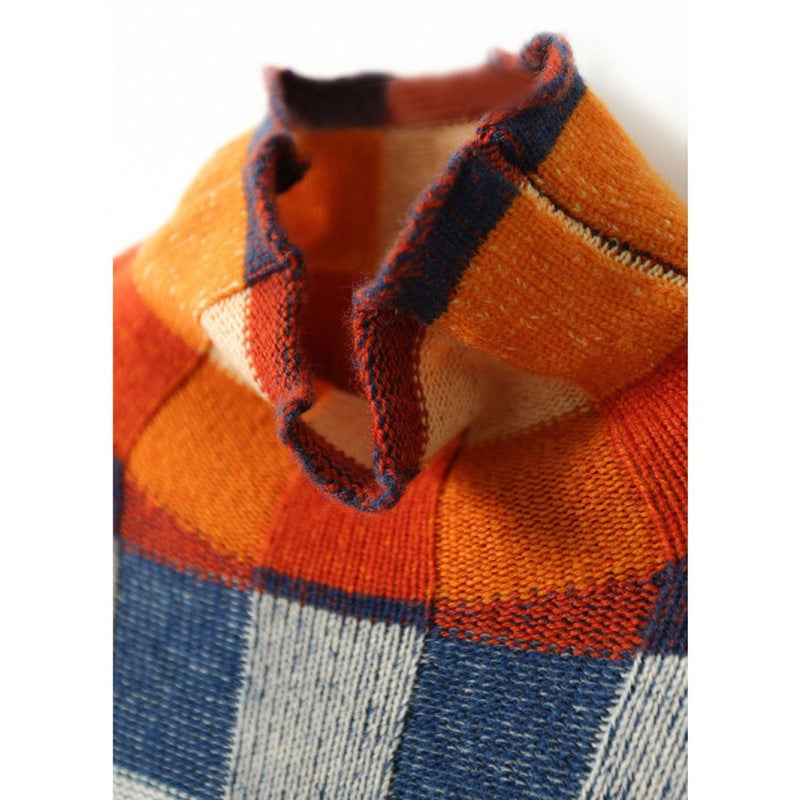 Damen-Strickpullover, Schachbrettmuster, Rollkragen