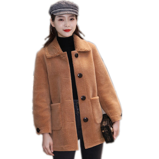 Damen-Mantel aus Lammfell-Imitat, elegant