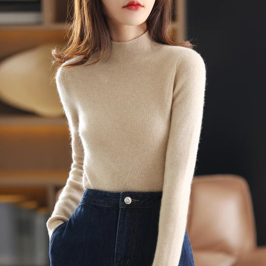 Damen-Strickpullover mit Stehkragen, figurbetont
