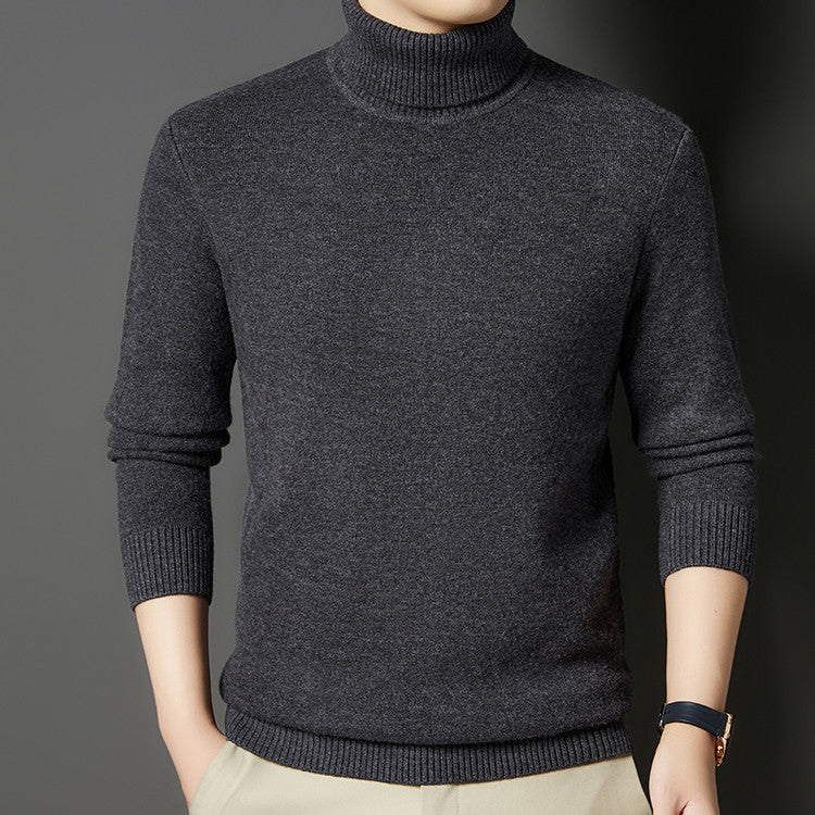 Herren-Rollkragenpullover mit Wollanteil, dick