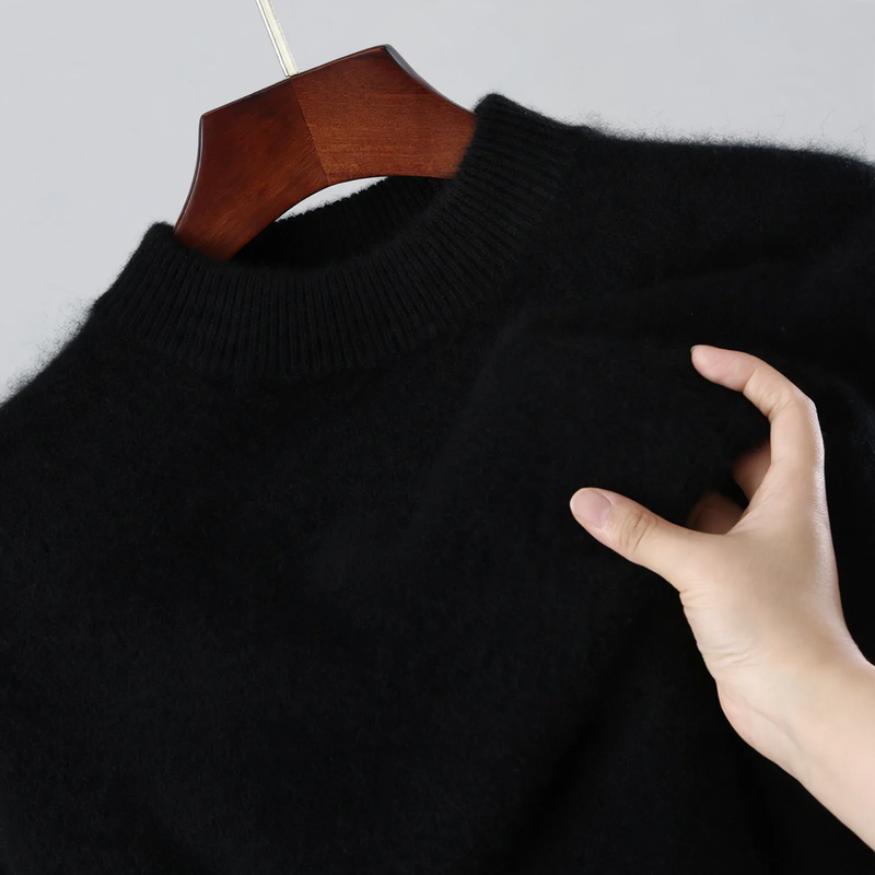 Herren-Wollpullover, Stehkragen, locker geschnitten