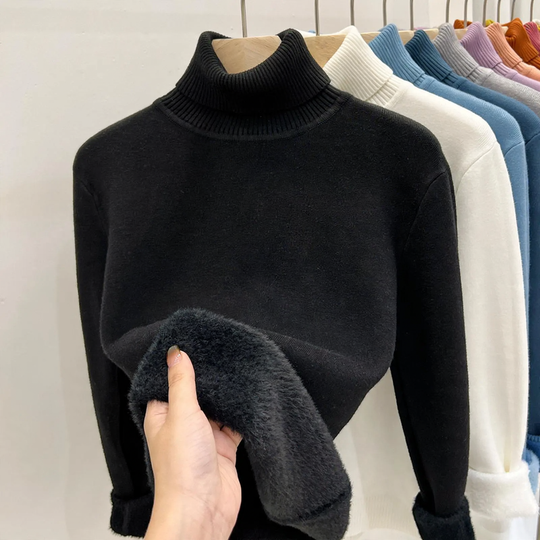 Damen-Rollkragenpullover, gefüttert, warm, Langarm