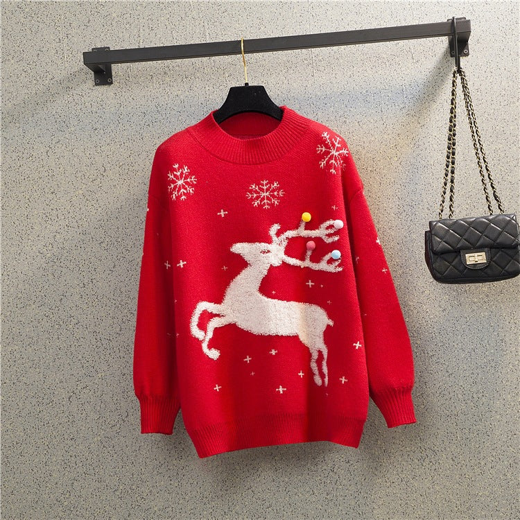 Lockerer Damen-Weihnachtspullover mit Rentier-Motiv