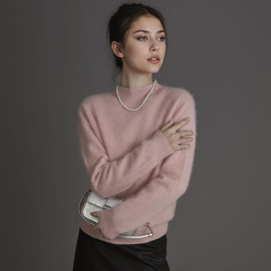 Damen-Wollpullover, Kaschmir-Mix, Rundhalsausschnitt
