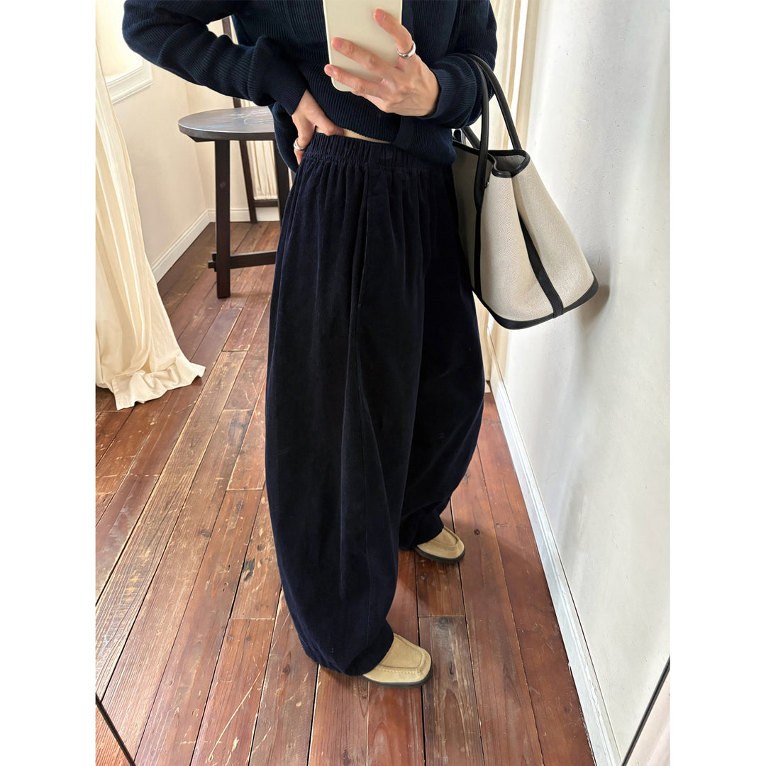 Damen-Cordhose mit weitem Bein und elastischem Bund