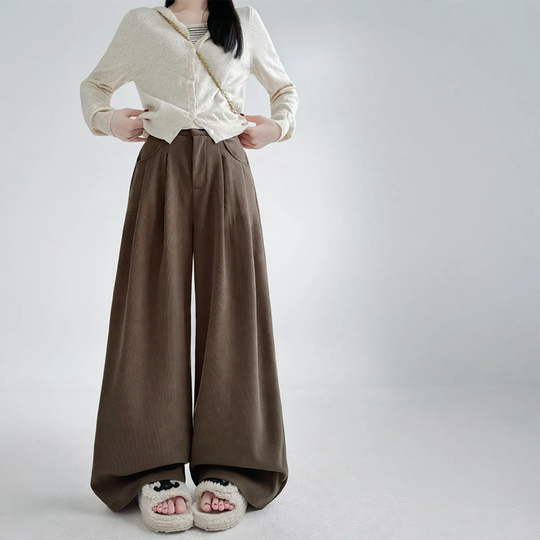 Damen Cordhose mit weitem Bein, hohe Taille