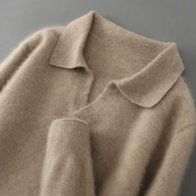 Herren-Wollpullover, Polo-Kragen, einfarbig
